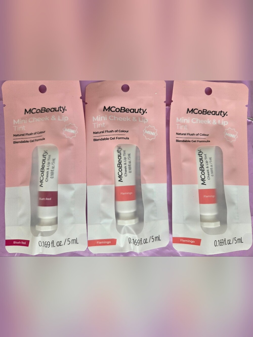 MCoBeauty Mini Cheek & Lip Tint - 2 Flamingo Pink And 1 Blush Red